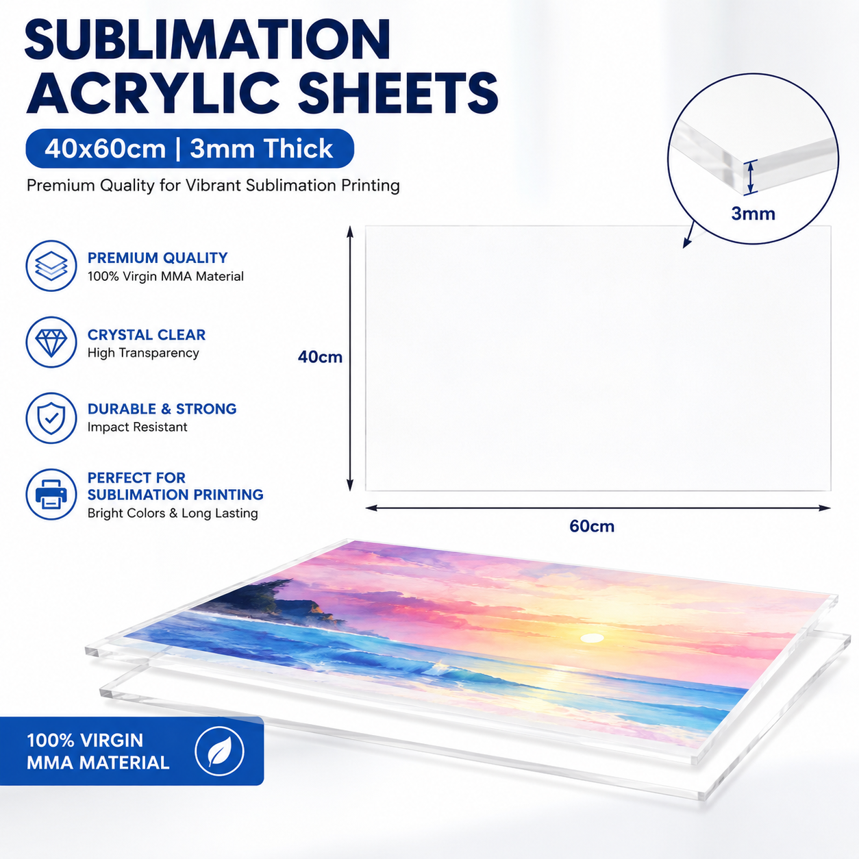 Custom Sublimation Acrylic Sheets 3mm White Coated Back PMMA Panels for Heat Transfer Printing